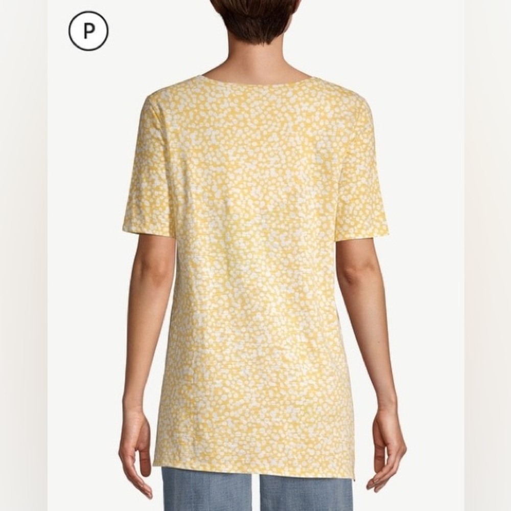 Chico’s Cotton Side Slit Elbow Golden Honey Dot Tee Size Chico’s 4 Women’s 20/22 - Picture 2 of 9